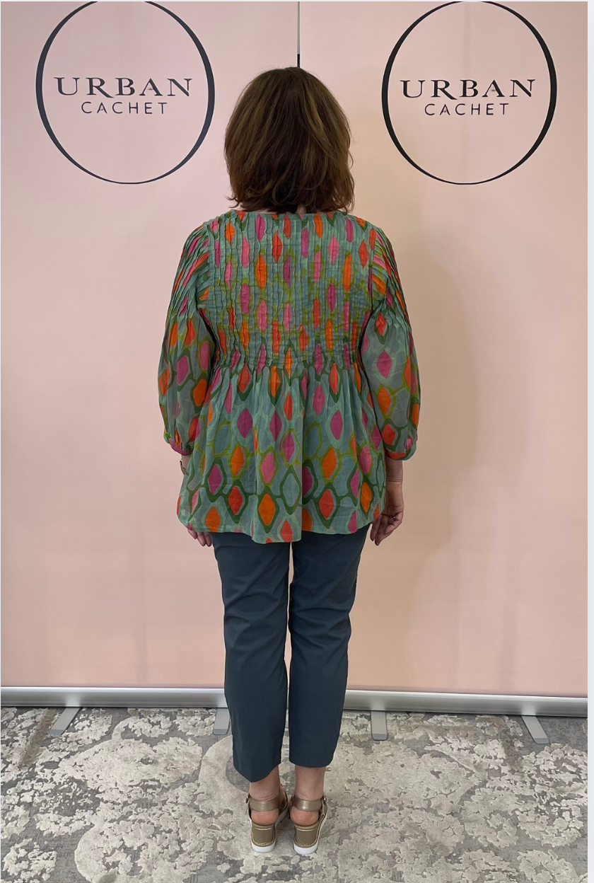 Au Hasard D'un Voyage Lattice Print top in spearmint